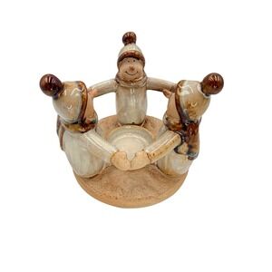 Kirklands Potters Garden Snowmen Candle Holder Saint Nicholas Holiday Edition